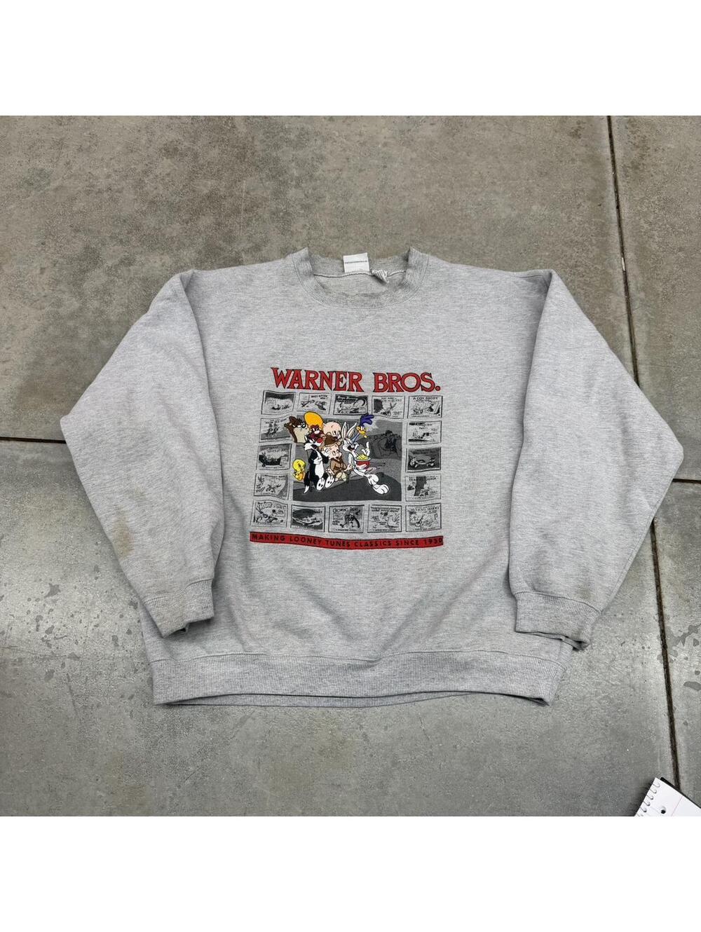 vintage warner bros looney tunes bugs bunny comic strip grey crewneck size large